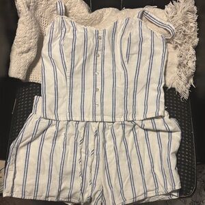 Abercrombie & Fitch White Romper with Blue Stripes